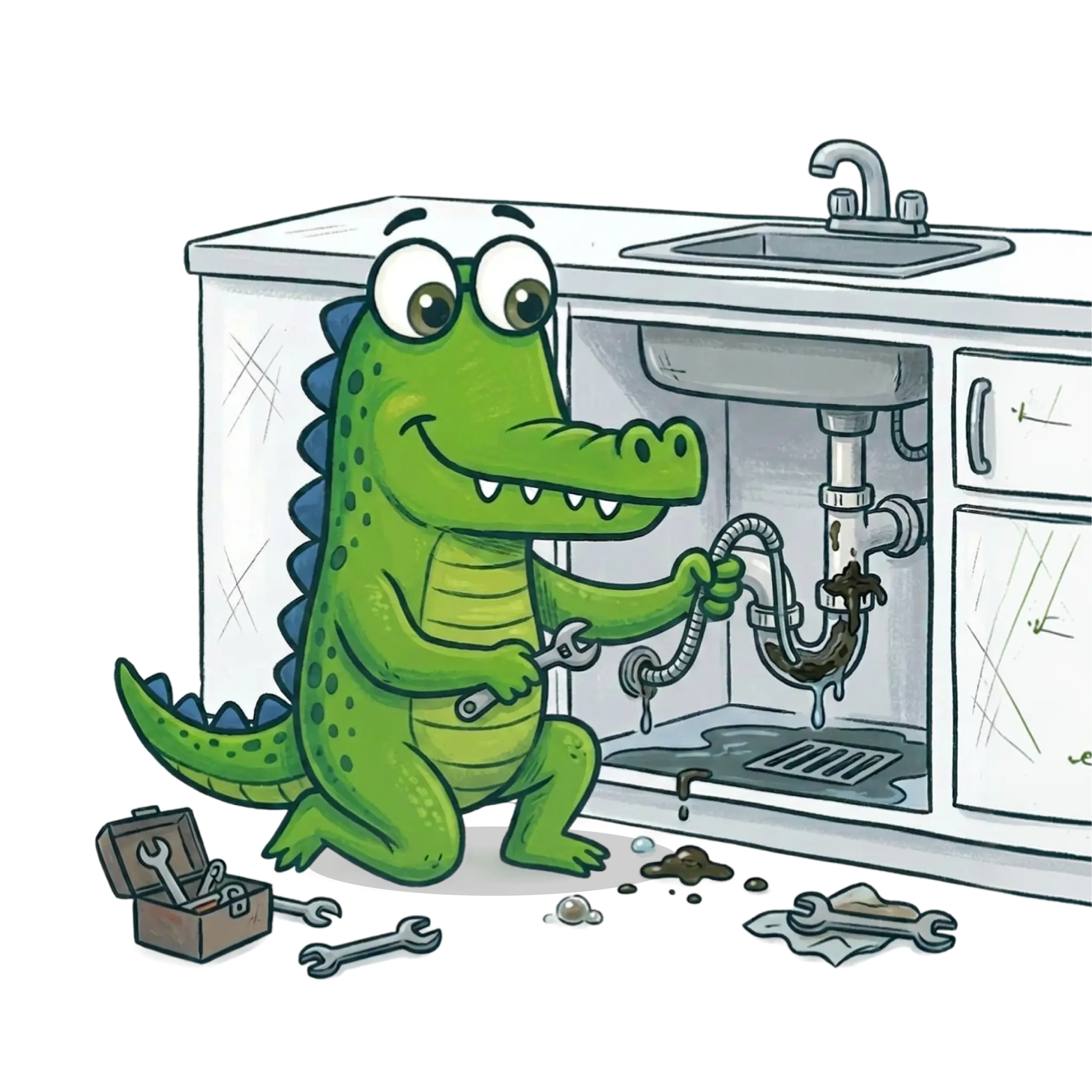 Mr Flow crocodile mascot, blocked toilet sydney