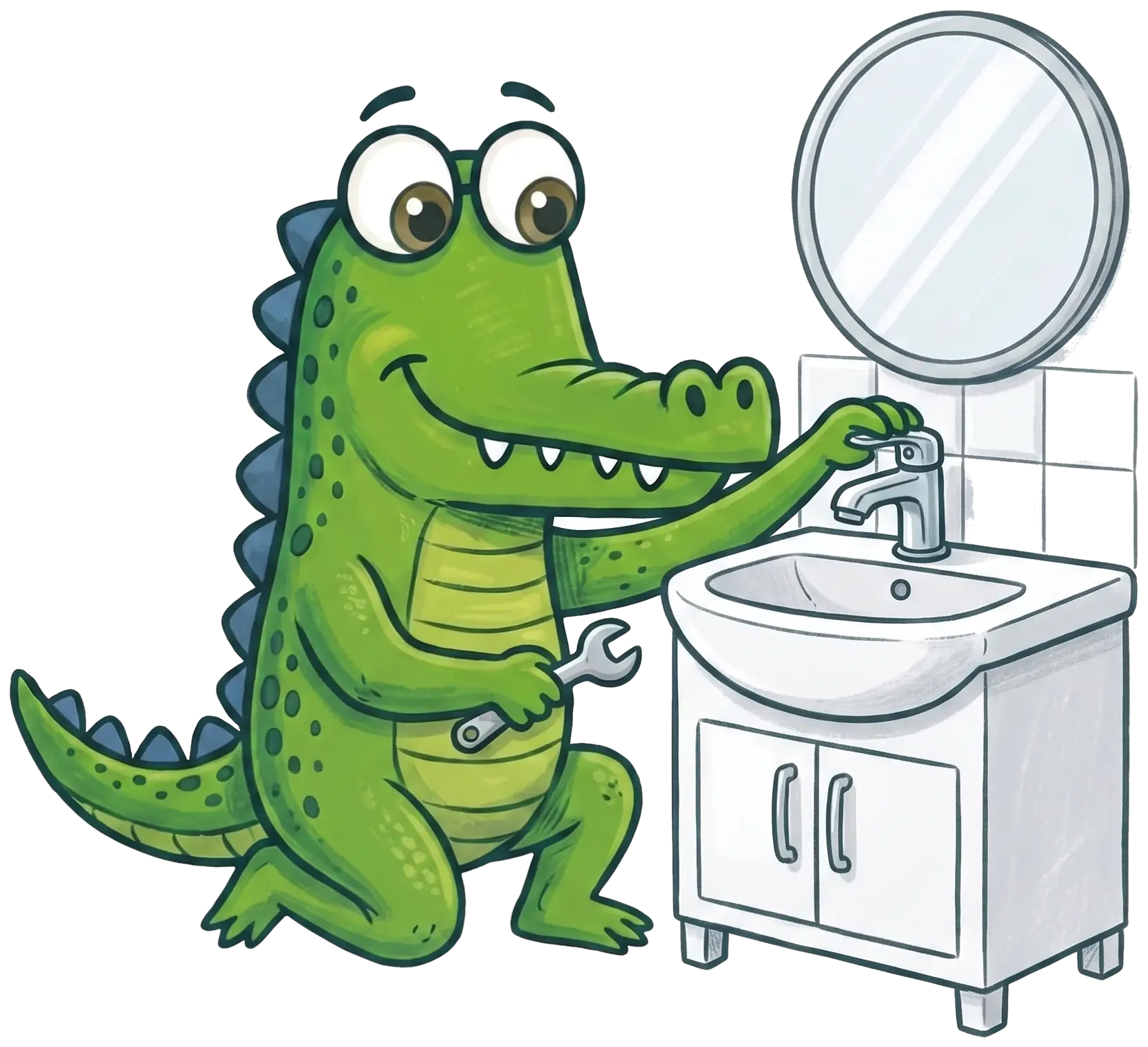 Mr Flow crocodile mascot, bathroom & kitchen plumbing