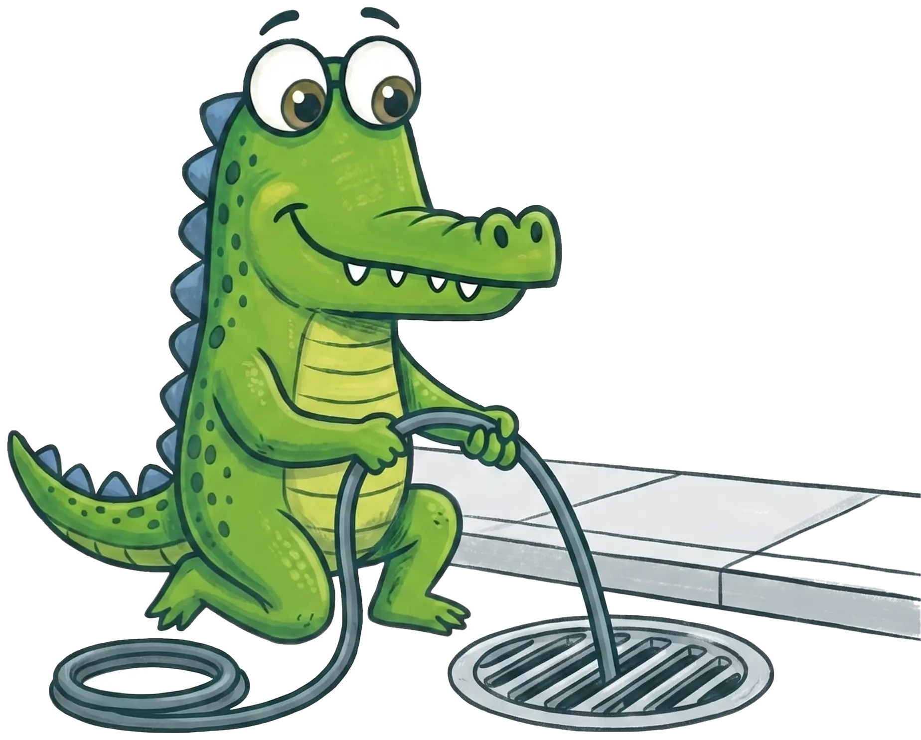 Mr Flow crocodile mascot, blocked drains