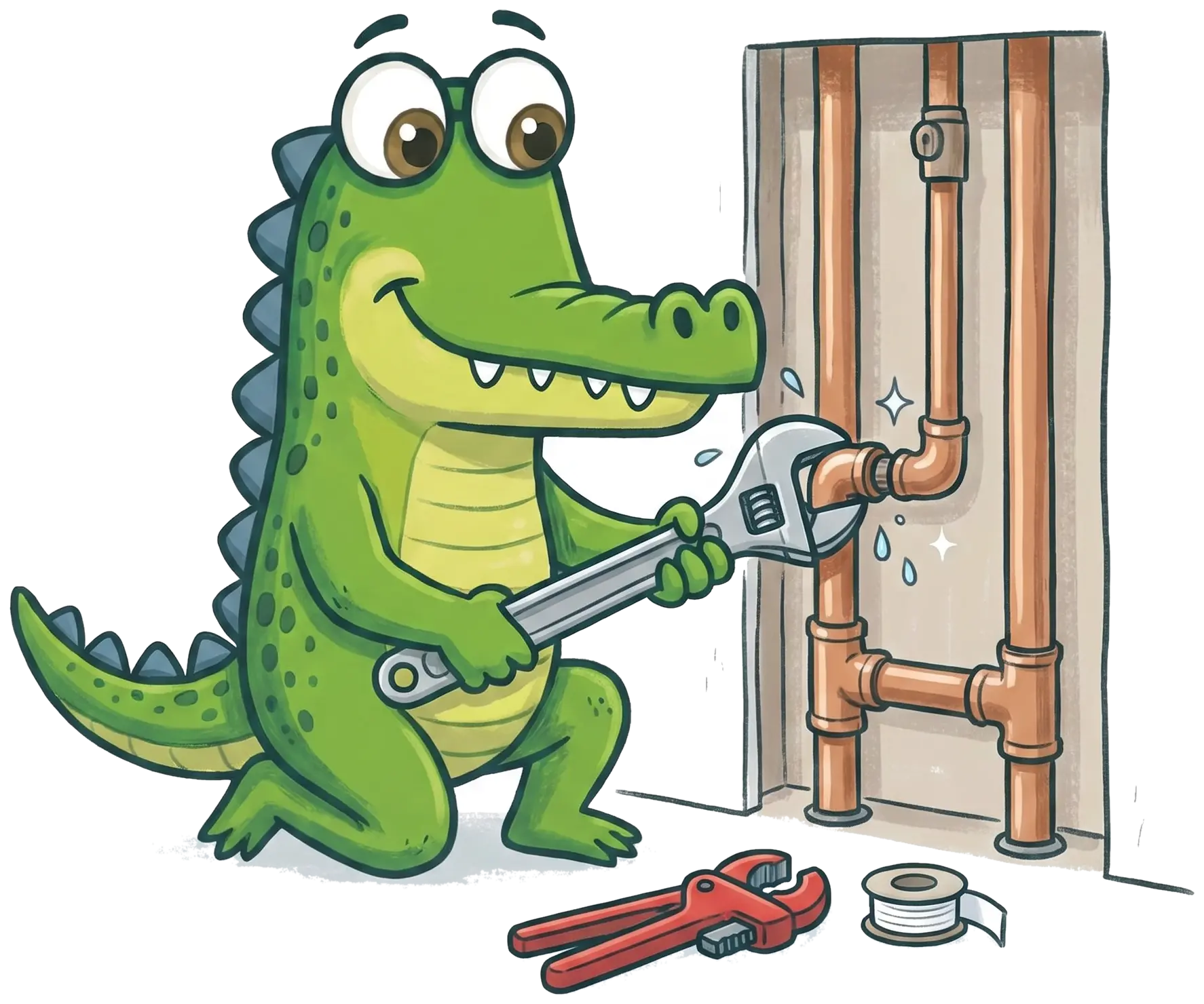 Mr Flow crocodile mascot, general plumbing