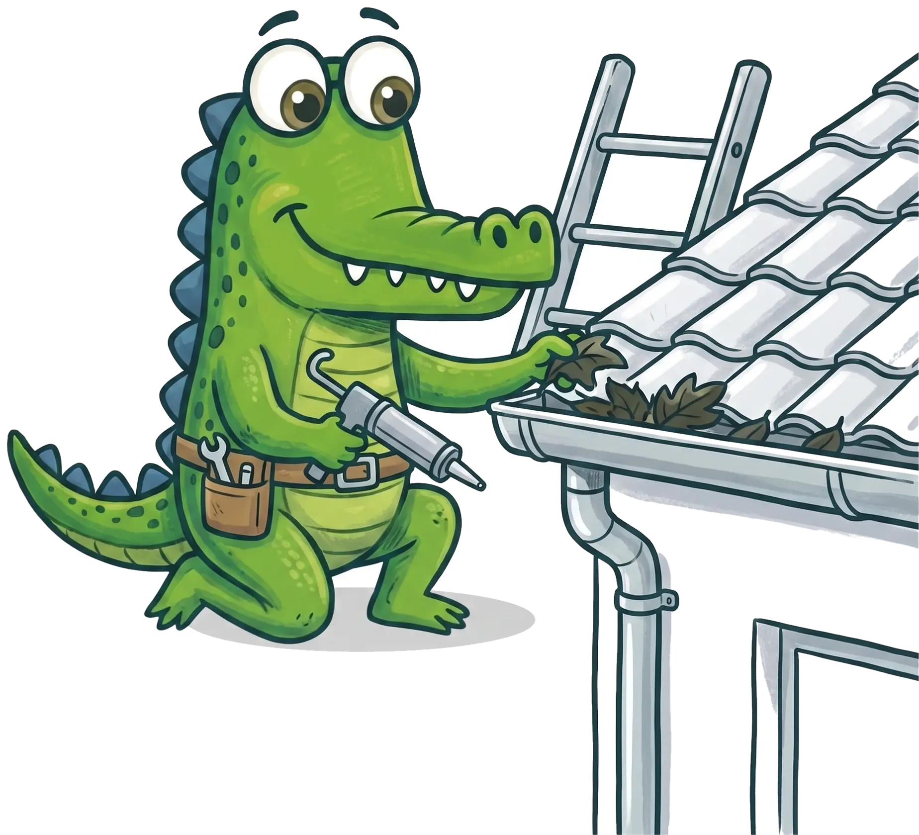 Mr Flow crocodile mascot, roof plumbing
