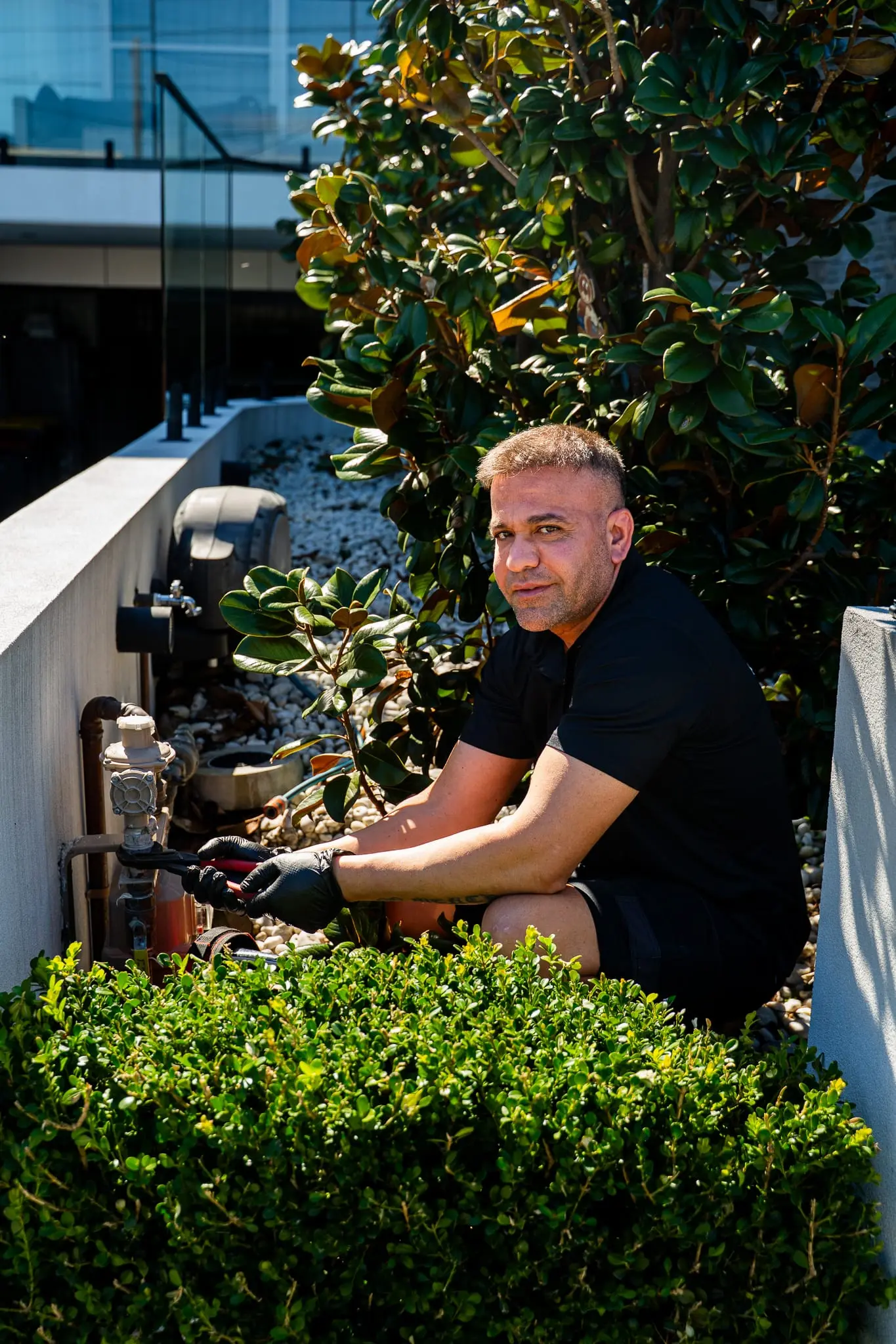 Mr Flow gas fitter at a residential gas meter